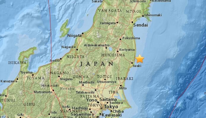 日本東北外海發生5.4級地震