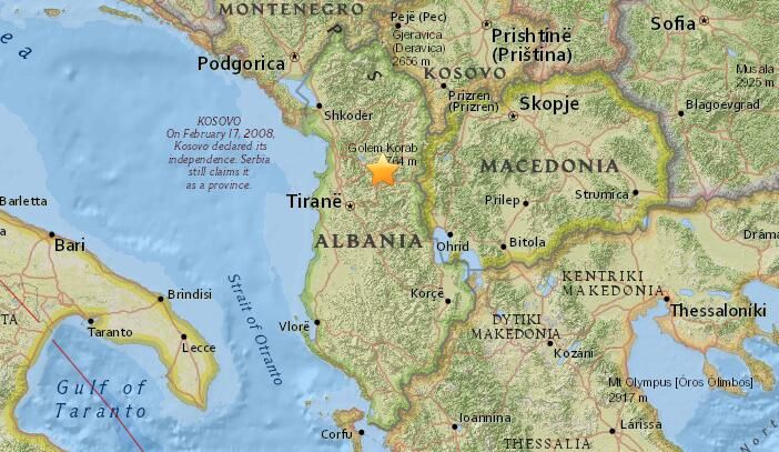 阿爾巴尼亞連續5級以上地震