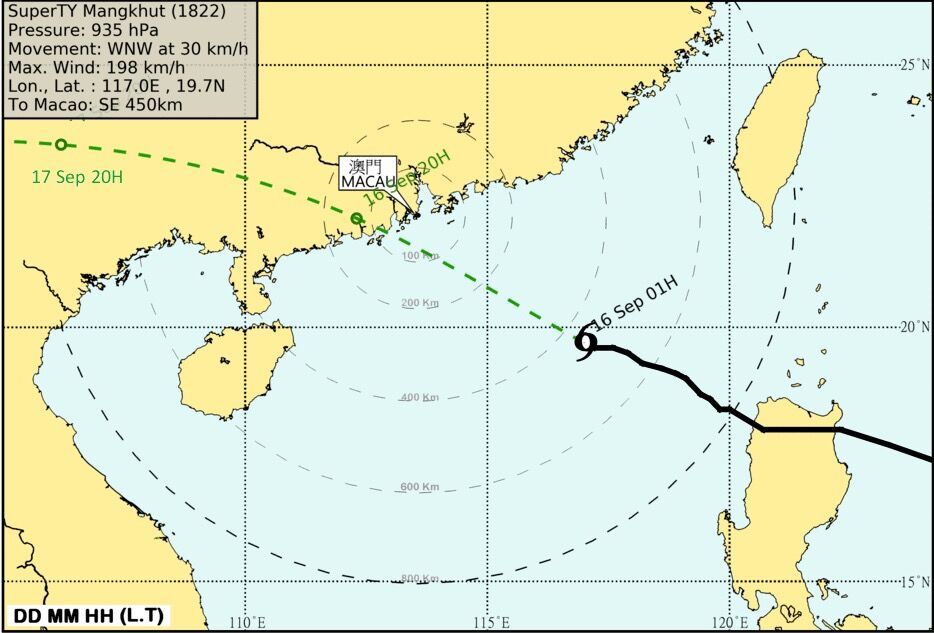 「山竹」中午前後最近本澳