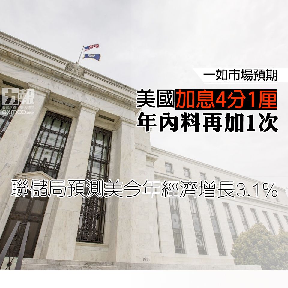 聯儲局預測美今年經濟增長3.1%