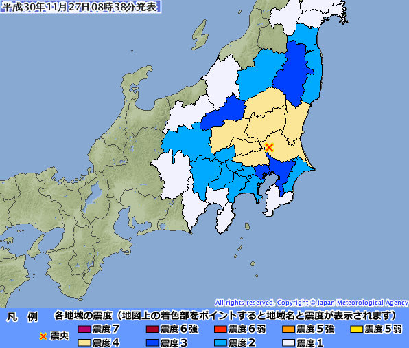 日本茨城縣南部發生5級地震