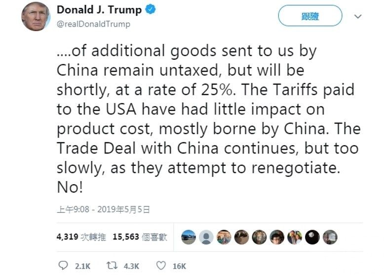 特朗普宣布將對2,000億美元中國商品徵25%關稅