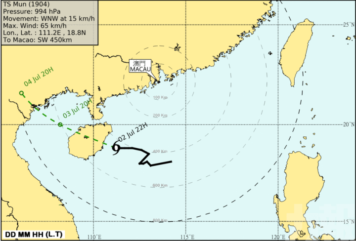 南海低壓已增強為熱帶風暴「木恩」