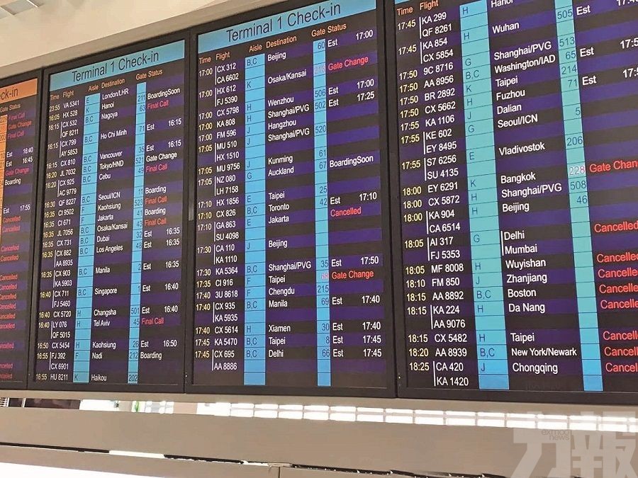 香港機場昨午取消所有航班