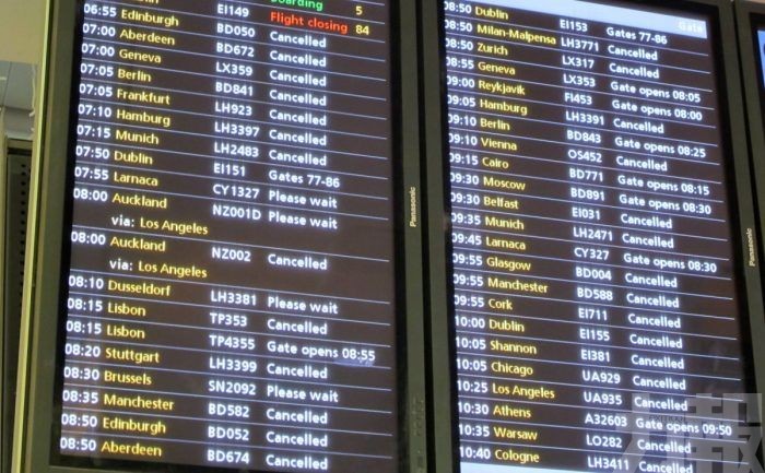 近1,300航班取消 逾18萬旅客受影響