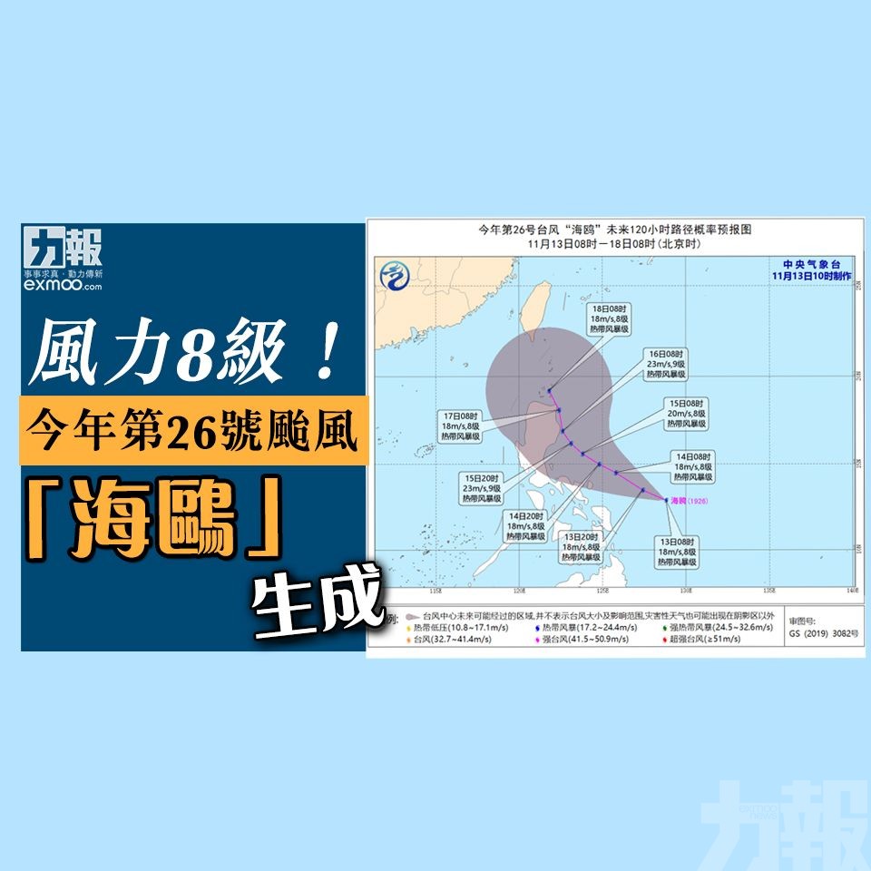 風力8級！今年第26號颱風「海鷗」生成