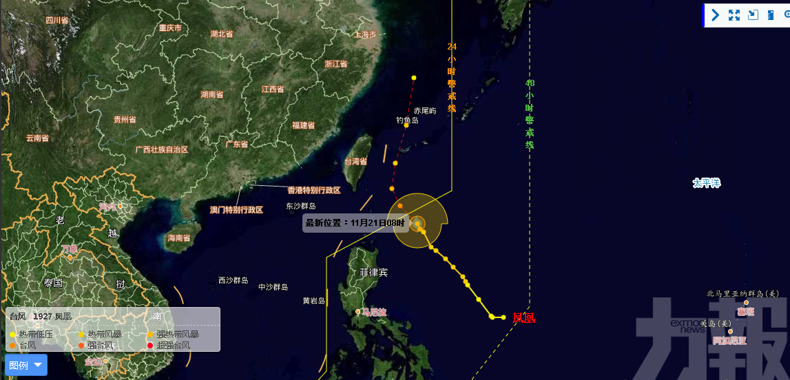 「鳳凰」正逐漸靠近台灣以東海面