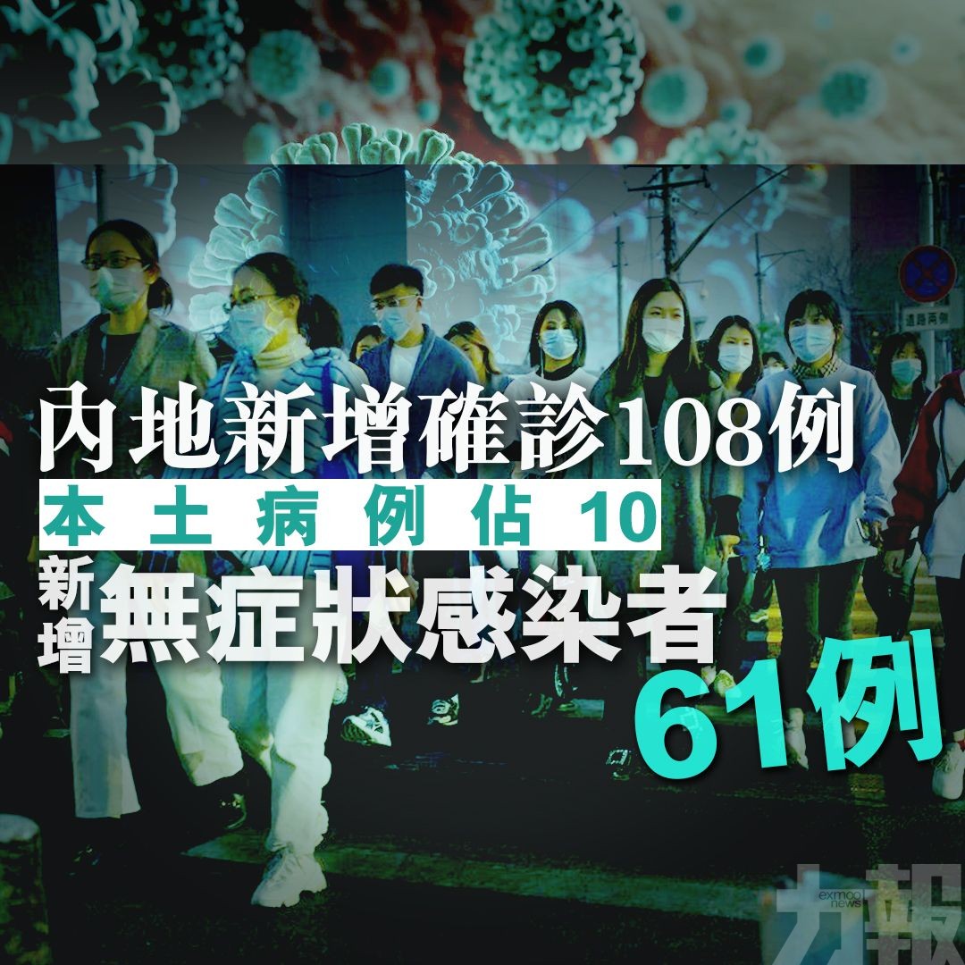 內地新增確診108例 本土病例佔10