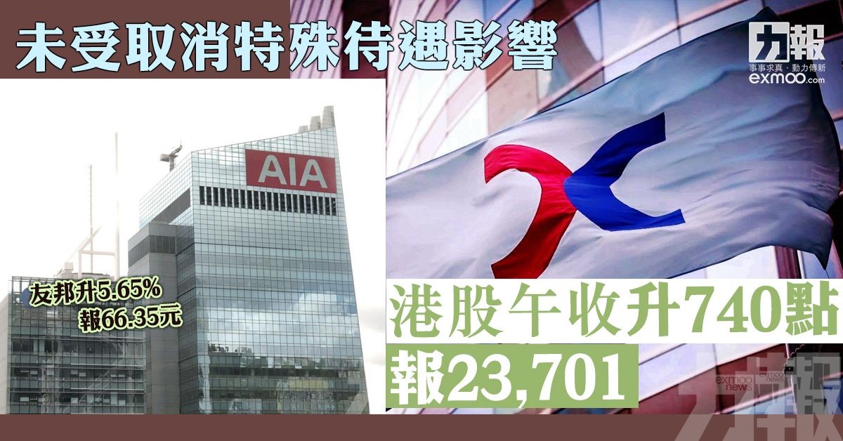 未受取消特殊待遇影響 港股午收升740點報23,701