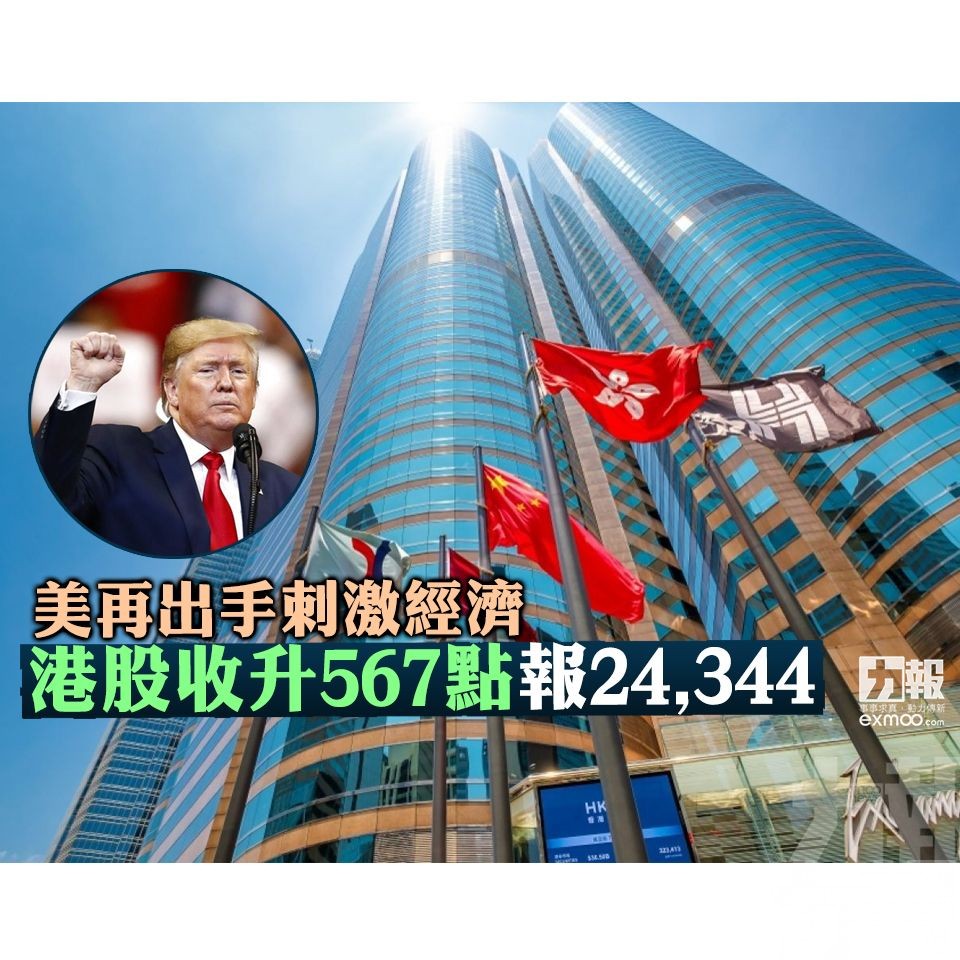 美再出手刺激經濟 港股收升567點報24,344