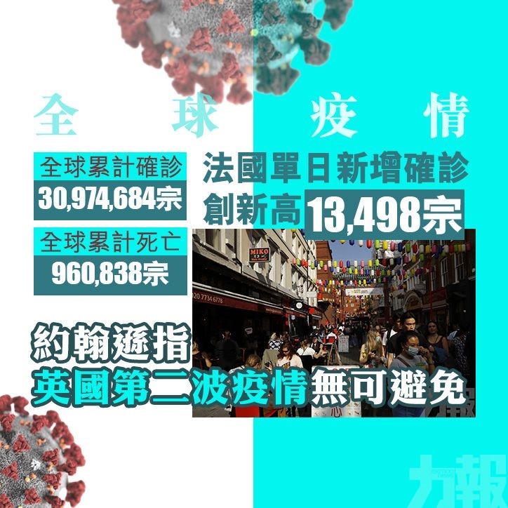 約翰遜指英國第二波疫情無可避免