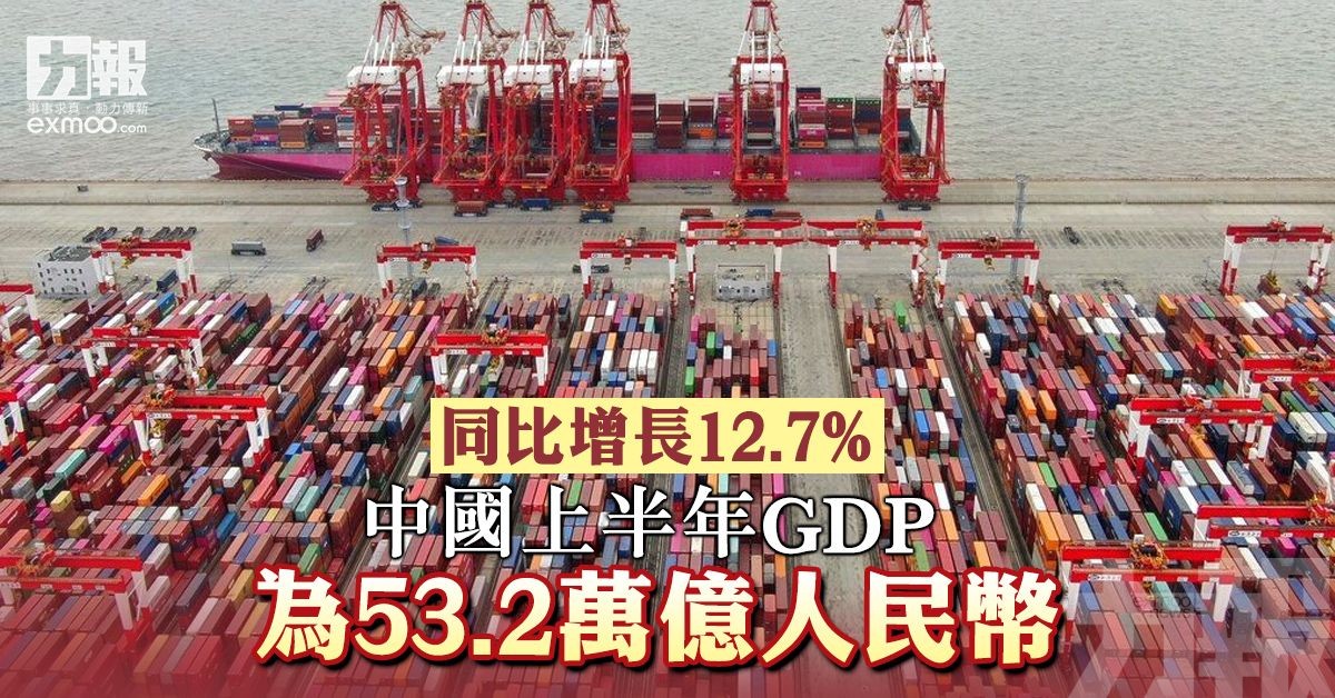 中國上半年GDP為53.2萬億人民幣