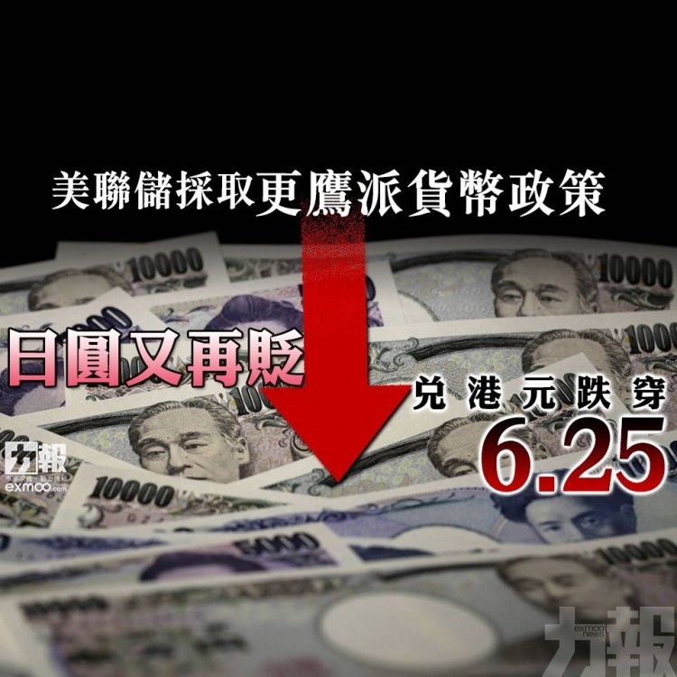 日圓又再貶  兌港元跌穿6.25