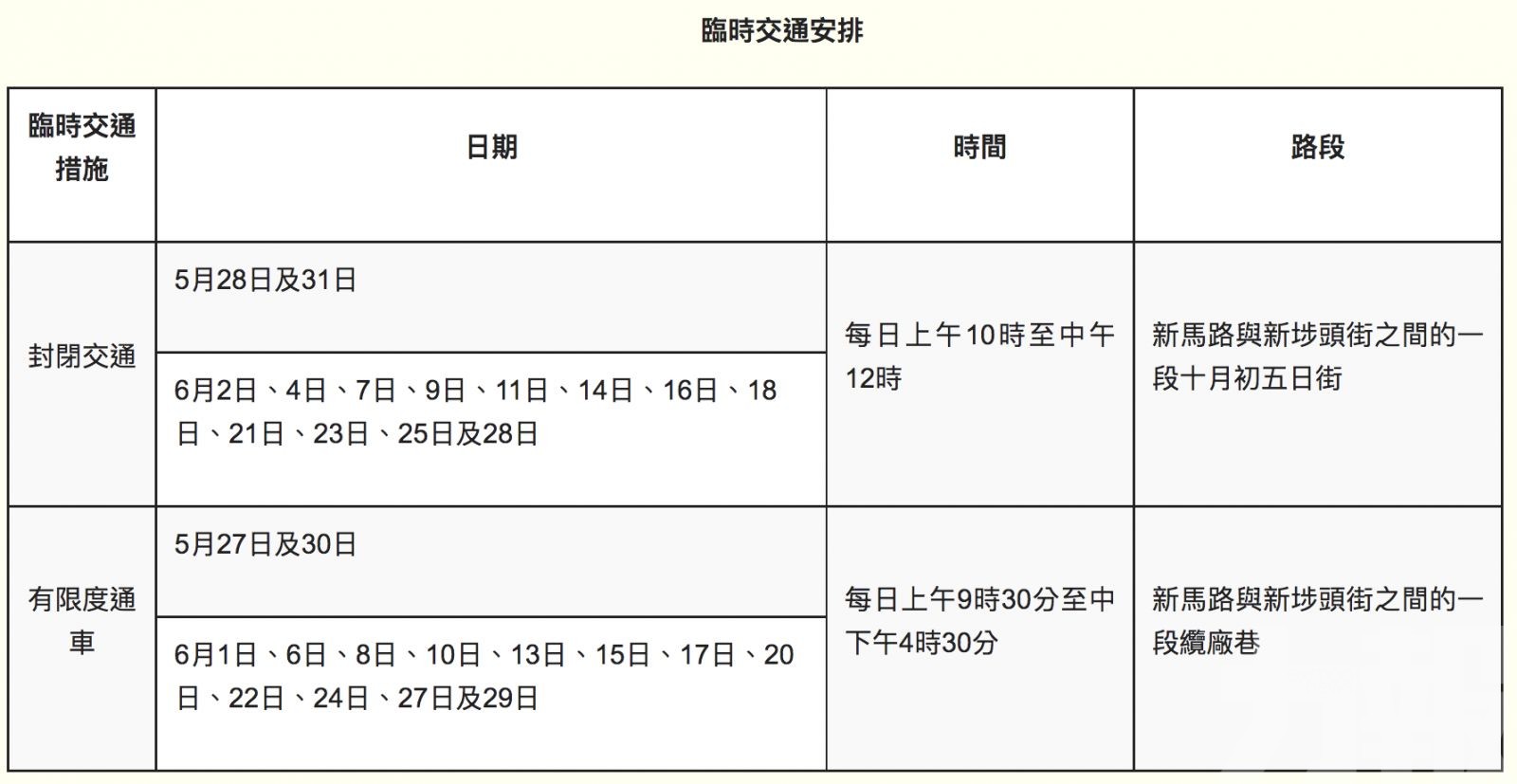 明起實施臨時交通安排