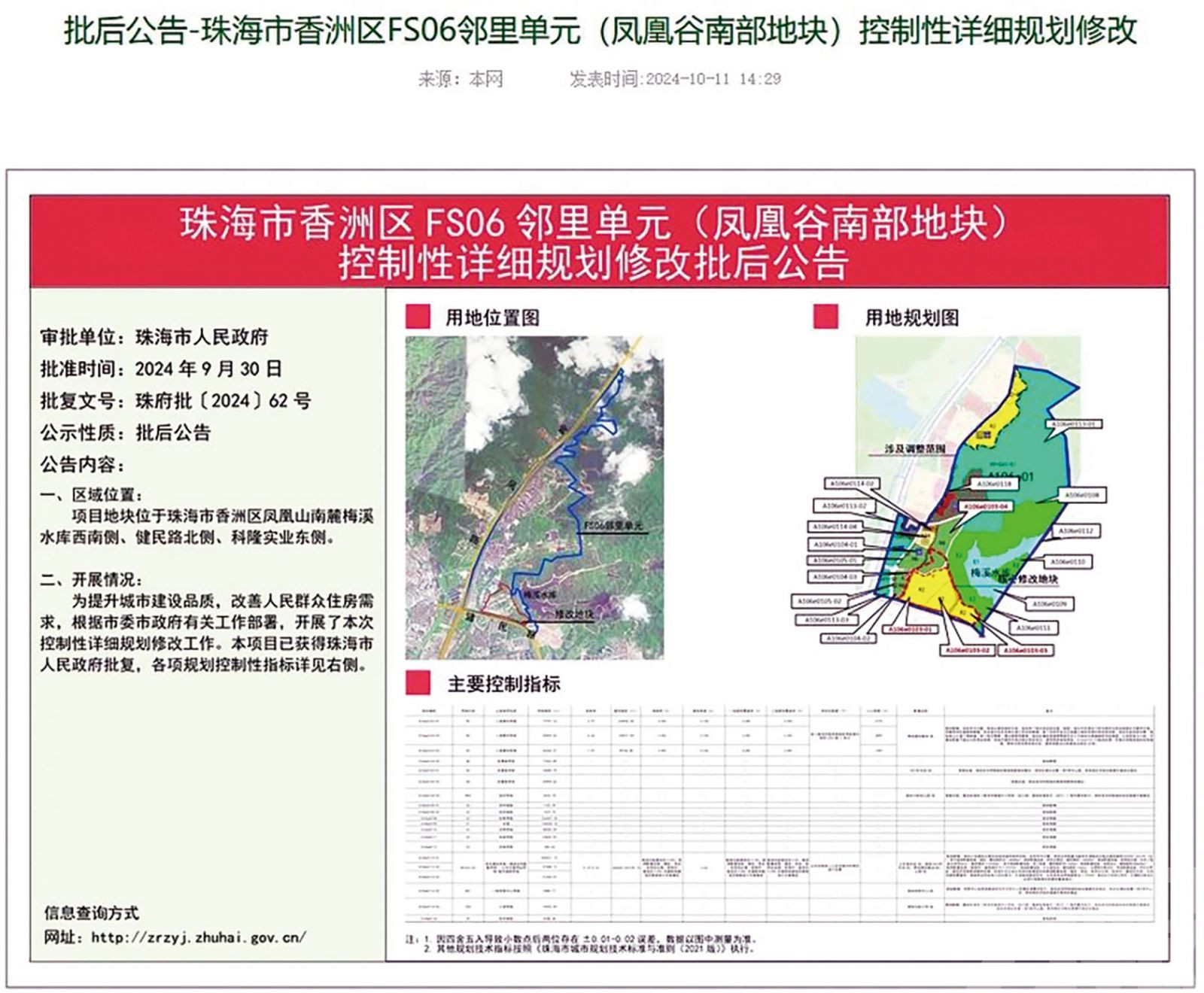 珠海鳳凰谷地塊控規批後公示