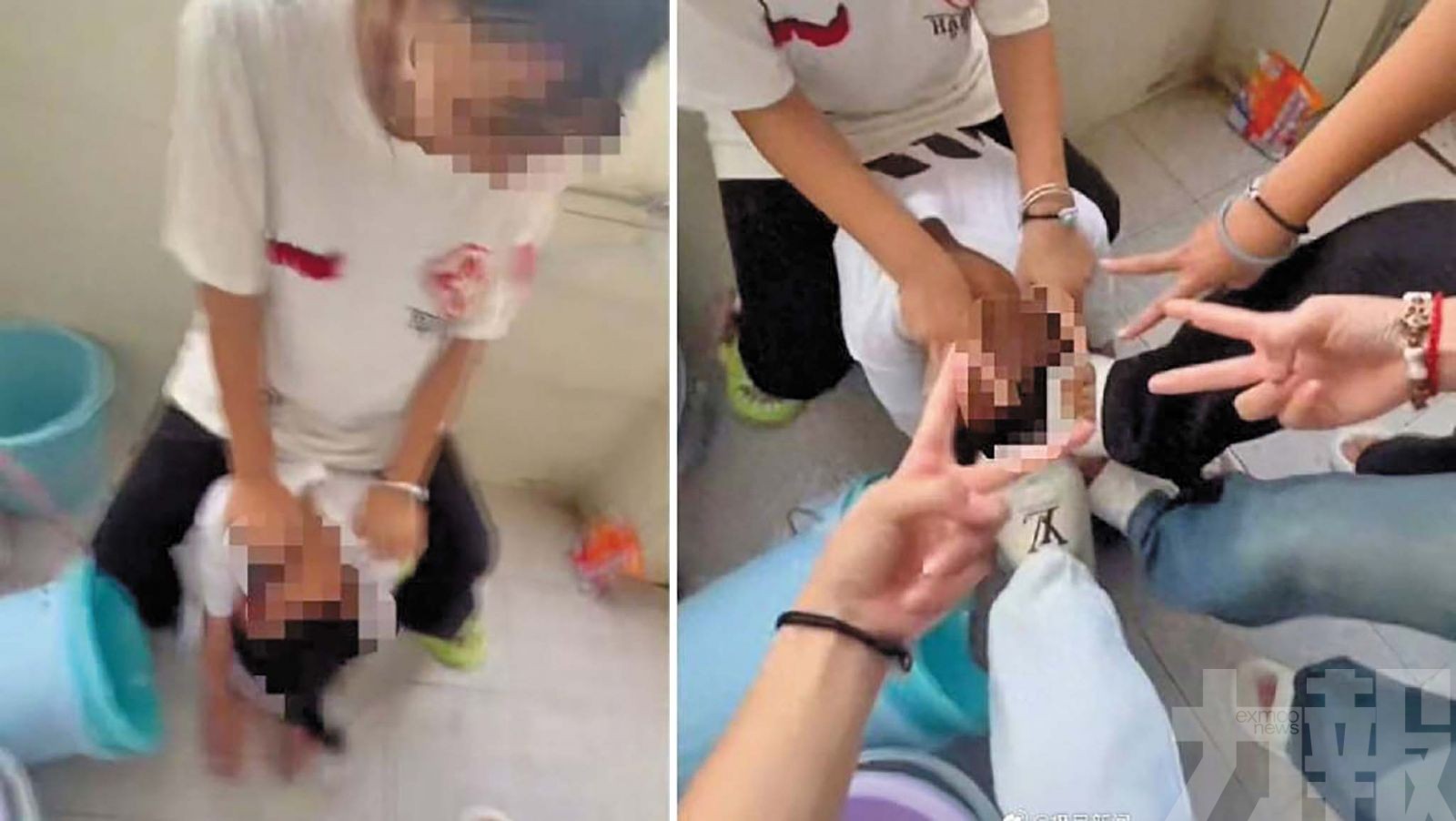 初二女被逼下跪遭潑水踩頭