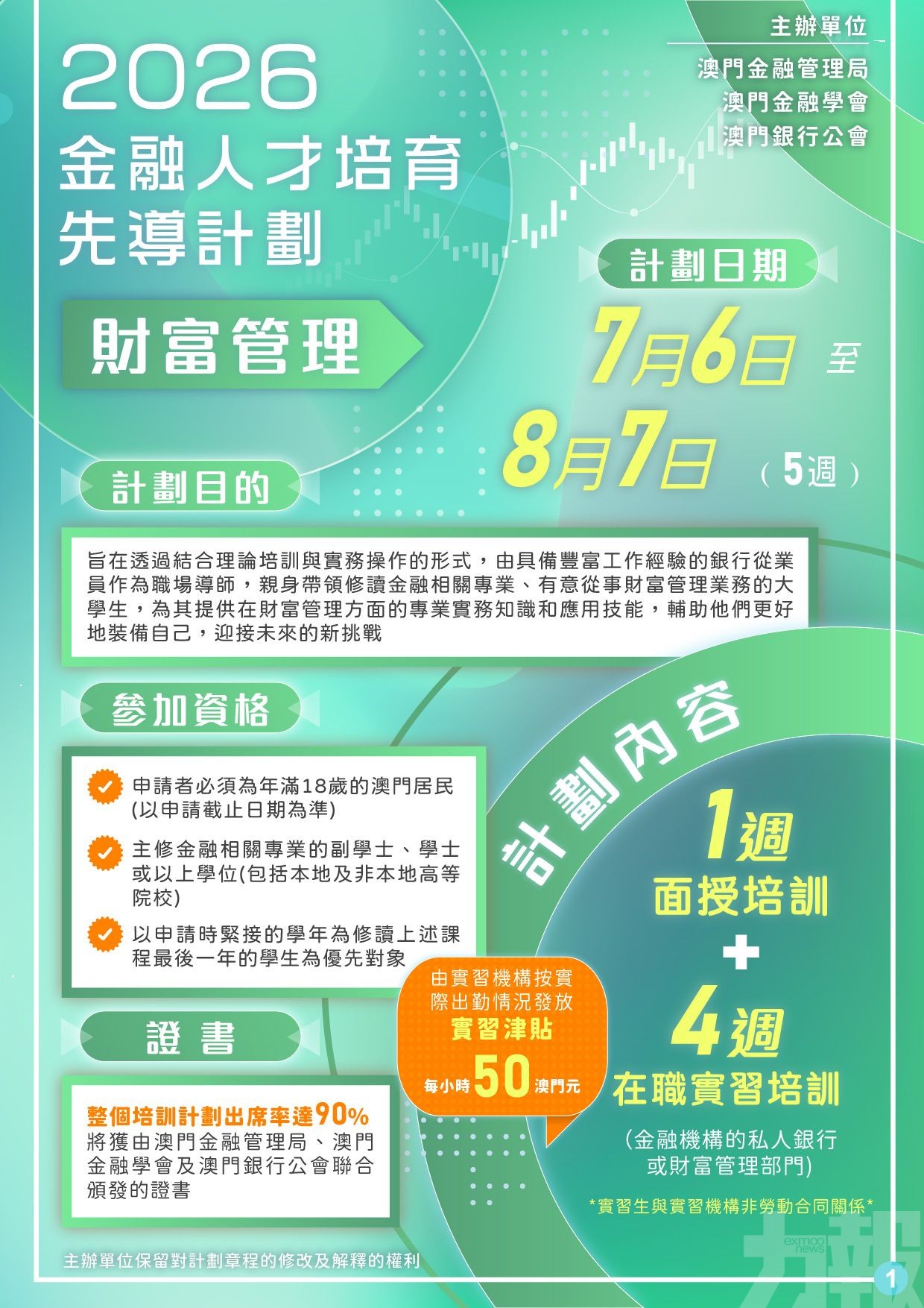 「金融人才培育先導計劃&mdash;財富管理」接受報名