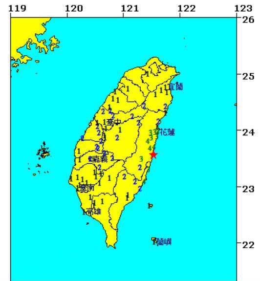 ​台灣花蓮近海發生5.2級地震