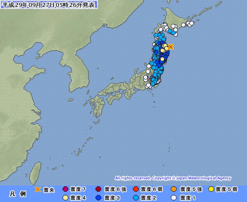 日本東北部海域六級地震