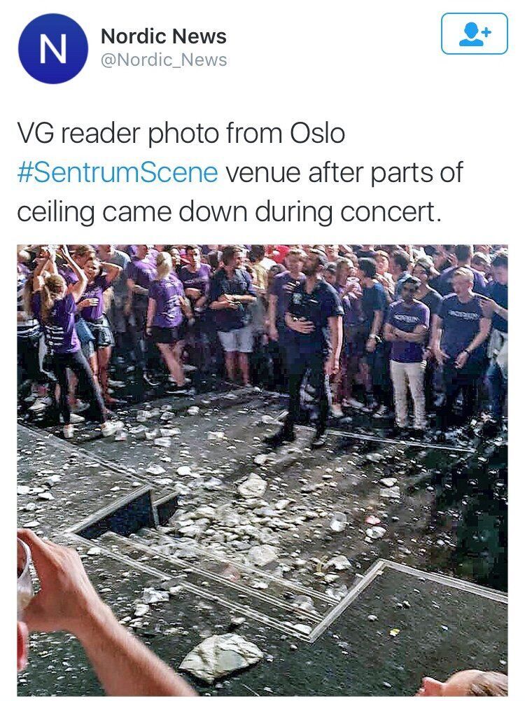 挪威奧斯陸音樂會場塌天花15傷