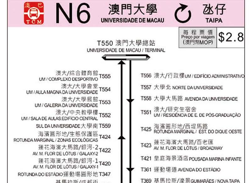 往來澳大校區至氹仔市中心