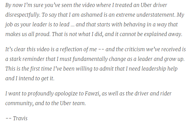 Uber創辦人公開道歉