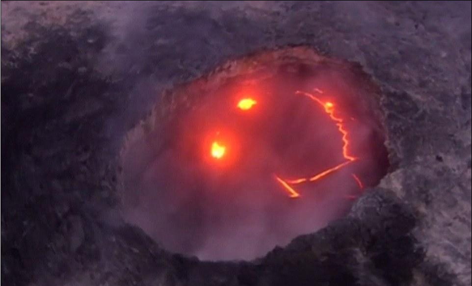 夏威夷火山噴發 熔岩凝成笑臉