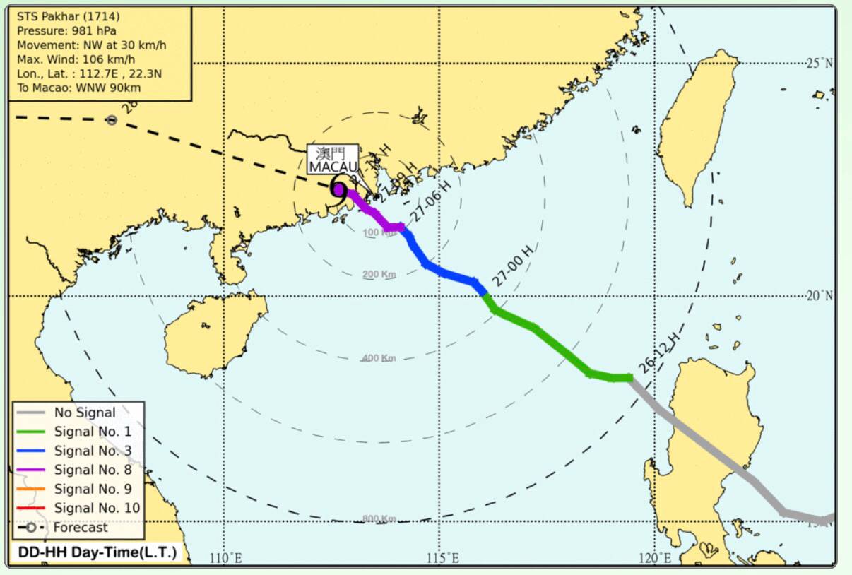 本澳中午1時改掛三號風球