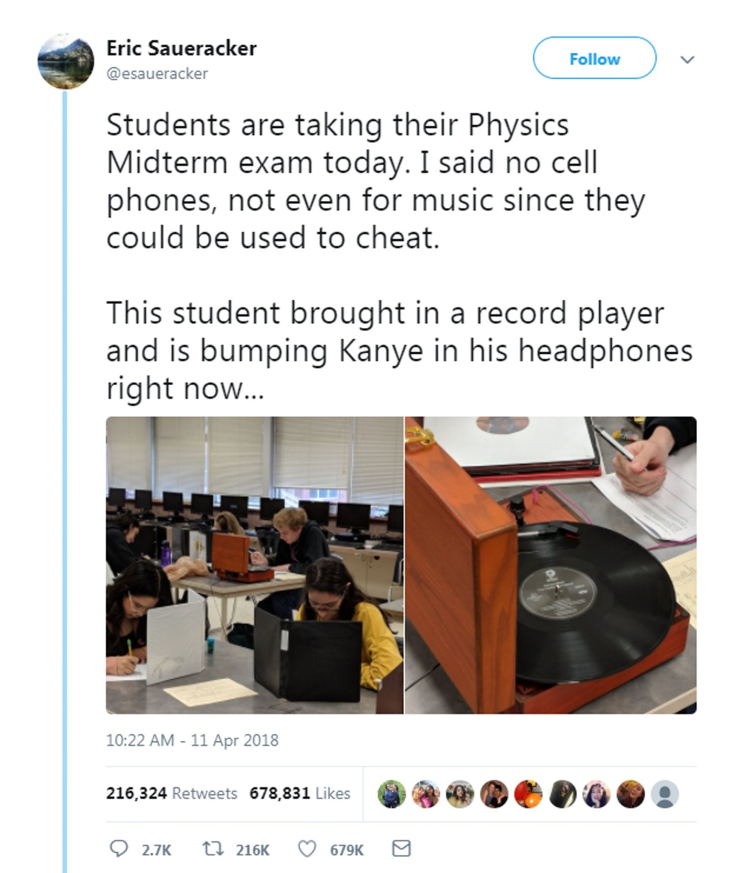 禁帶手機 學生抬黑膠唱片機考試