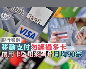 信用卡盜用案飆升 月均90宗