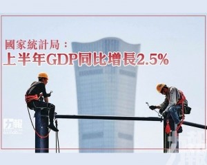 國家統計局：上半年GDP同比增長2.5%