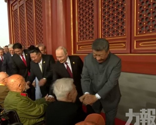 與抗戰老兵握手